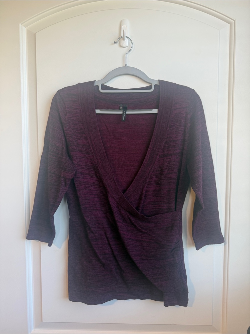Maurices Merlot Wrap-Style 3/4 Sleeve Top